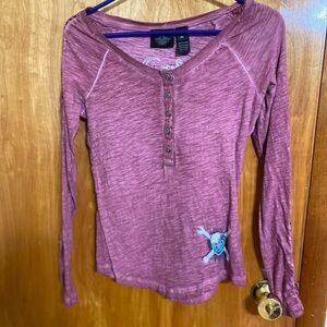 Harley Davidson Long Sleeve Henley Top with Skull Patch